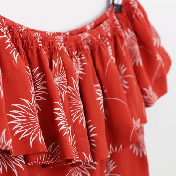 Madewell 100% Silk Palmflower Off The Shoulder Ruffle Mini Dress M $150 Rust - Picture 6 of 16